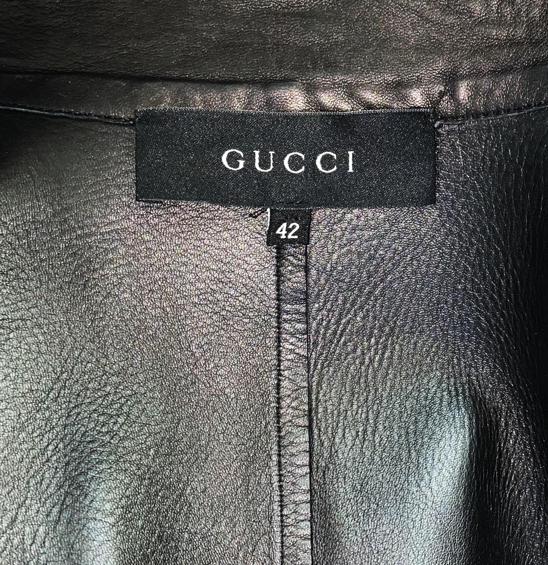 Black GUCCI by Tom Ford FW 1999 Leather Coat with Detachable Belt 42 For Sale 3