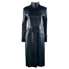 Black GUCCI by Tom Ford FW 1999 Leather Coat with Detachable Belt