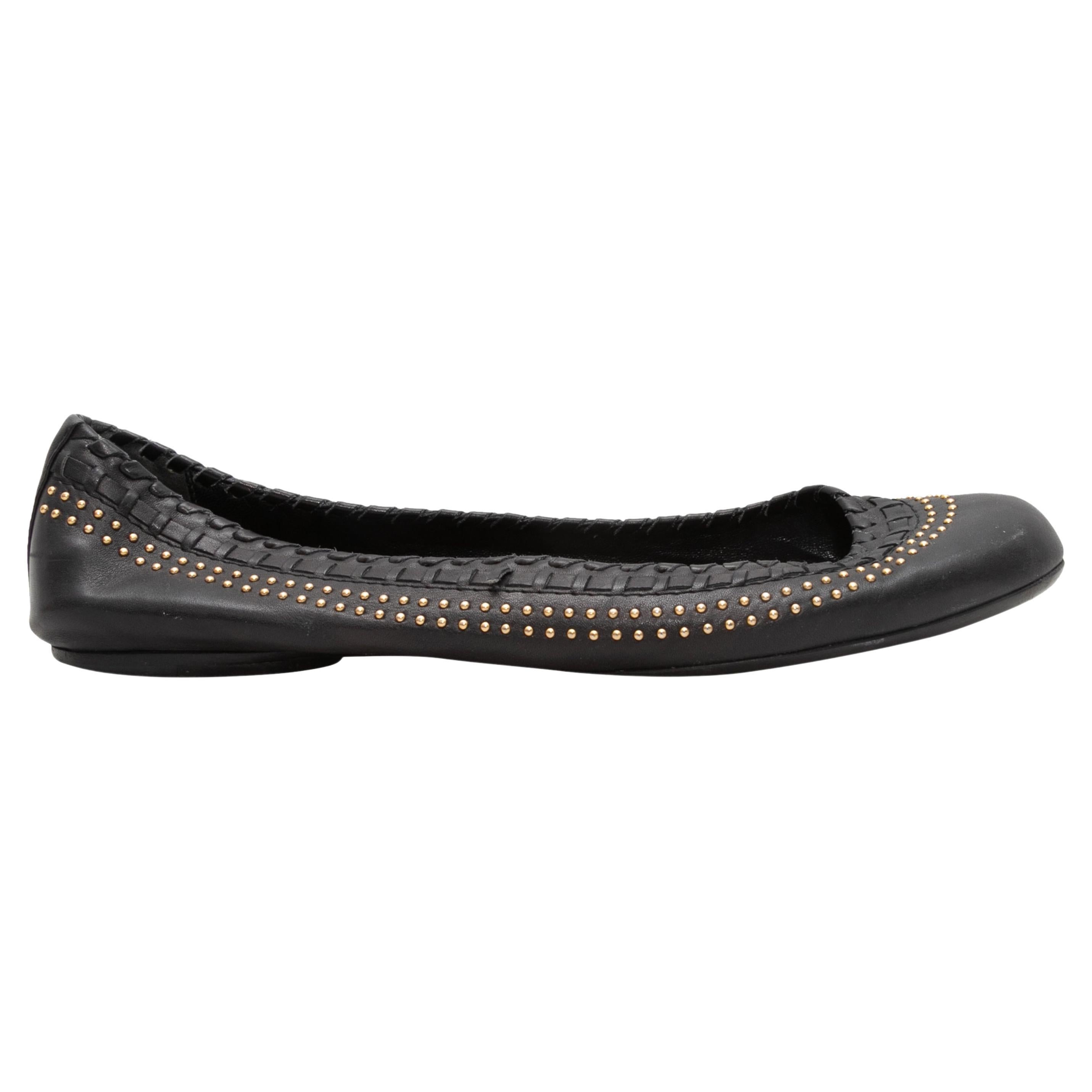 Black Gucci Leather Ballet Flats Size 39 For Sale