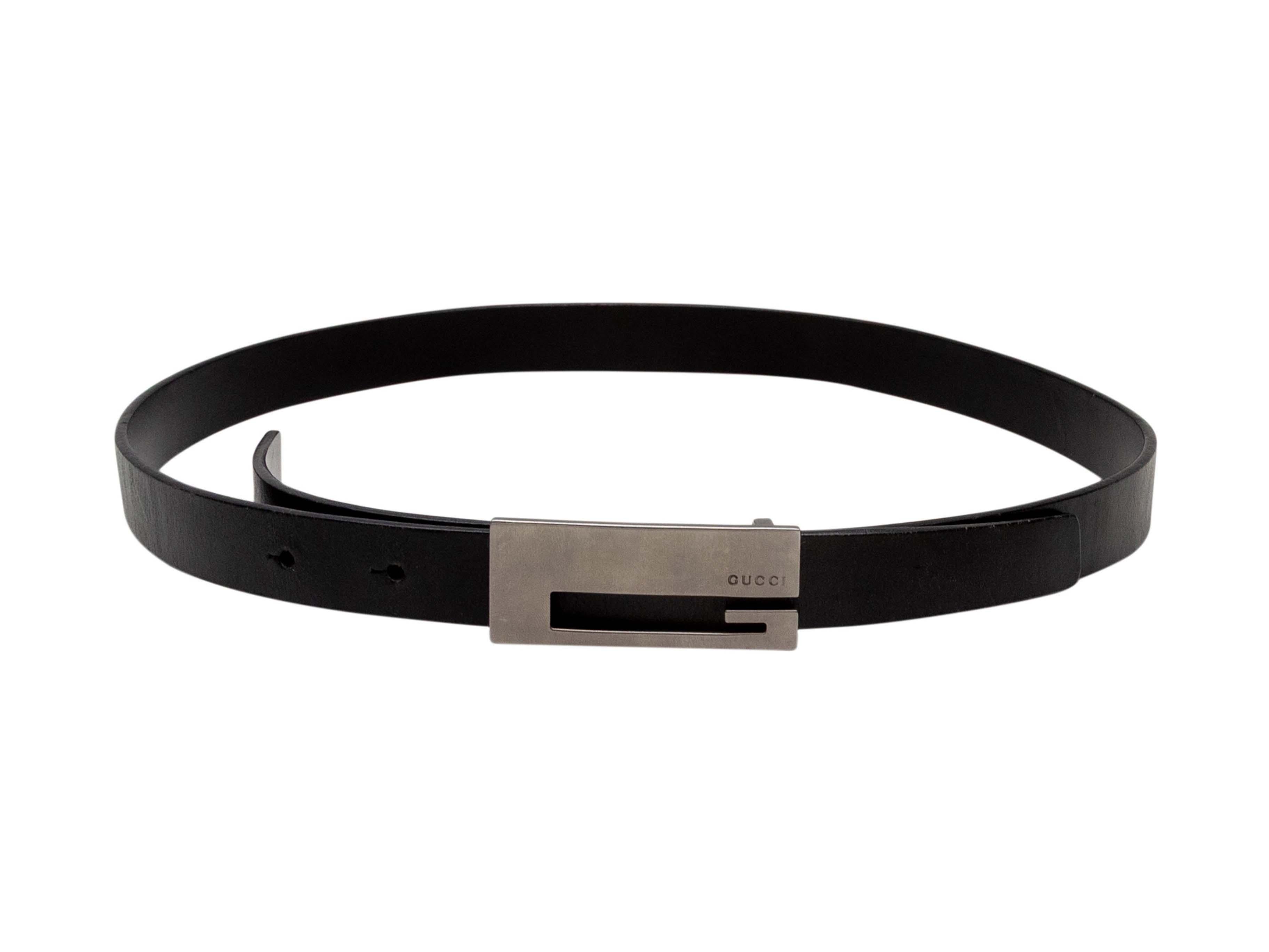 Tom Ford Era Gucci Black Leather Belt with Silver Metal G Buckle
