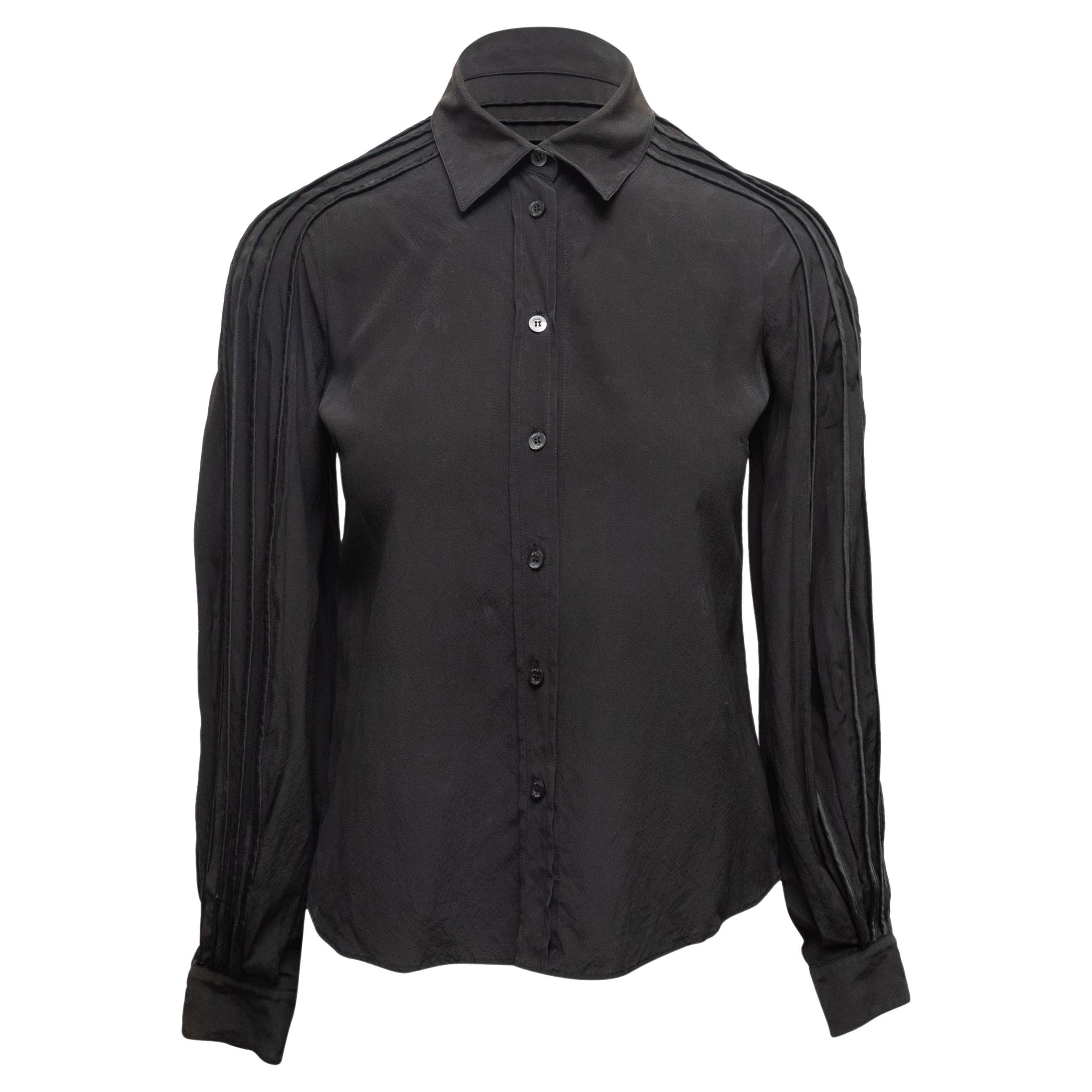 Gucci nero, top a manica lunga in seta con bottoni, taglia IT 38