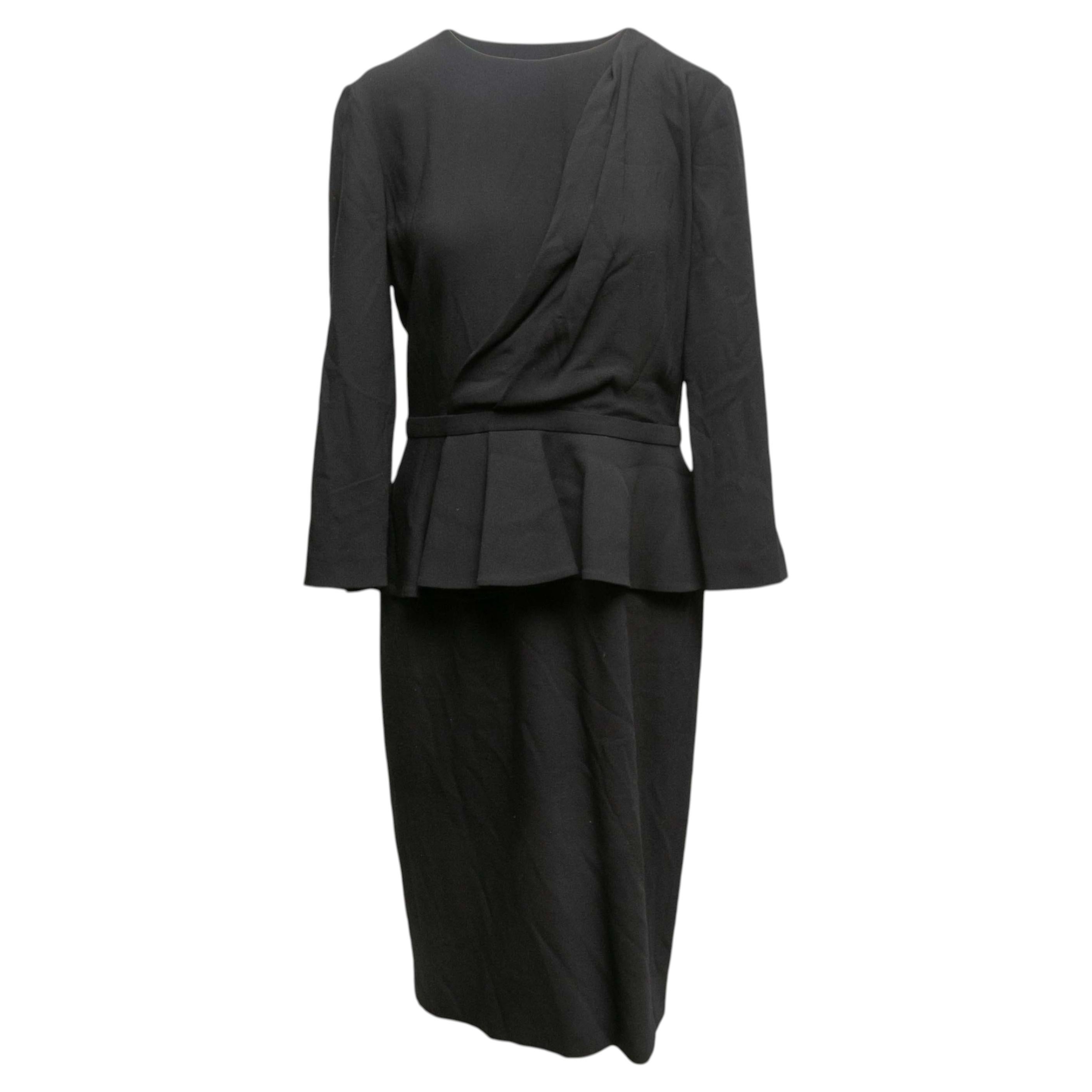 Robe Gucci noire à manches longues en laine avec basque, taille IT 46