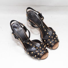 Black Gucci Patent Studded Heeled Sandals Size 37.5