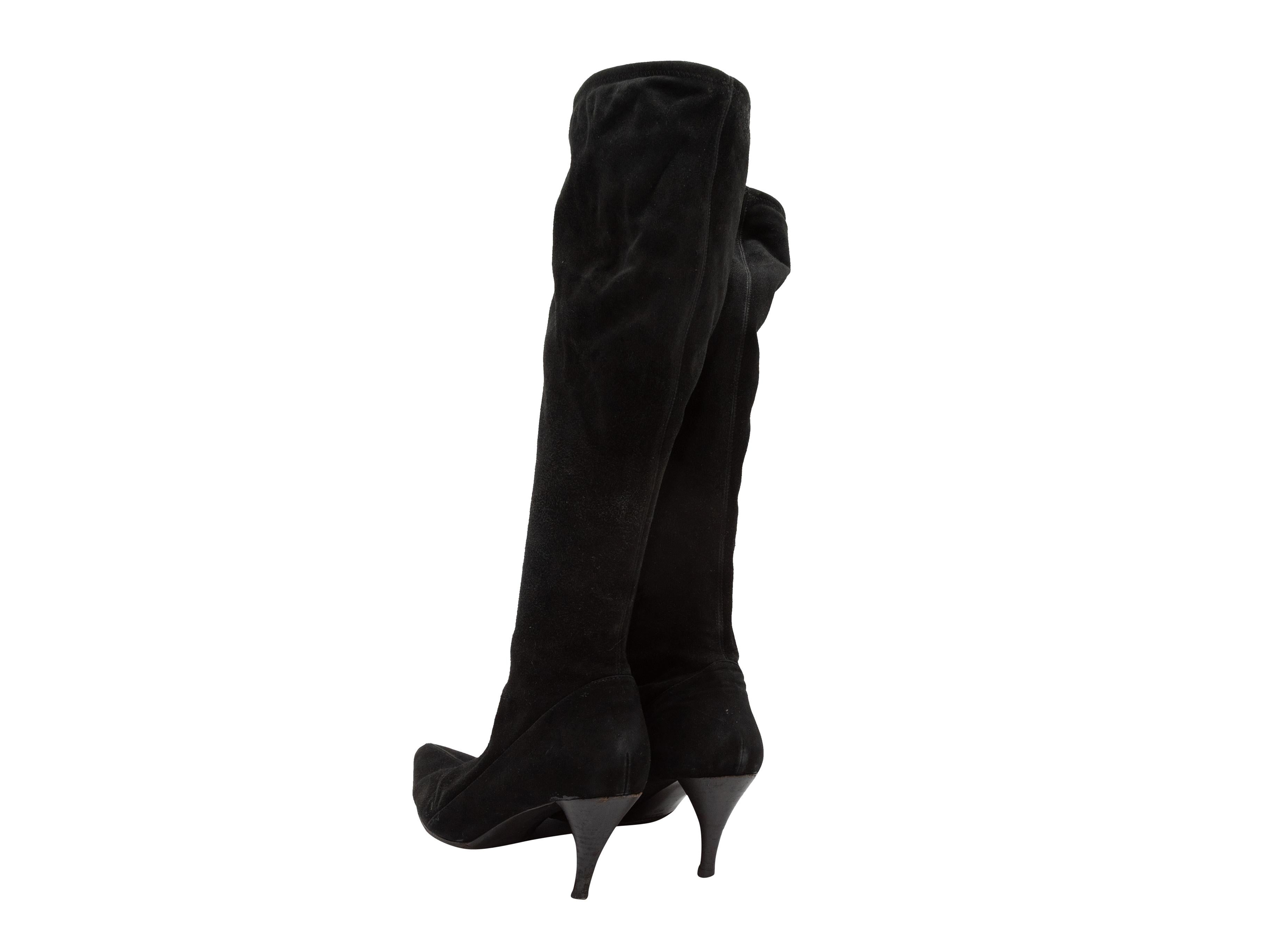Black suede knee-high pointed-toe boots by Gucci. Pull-on style. 19