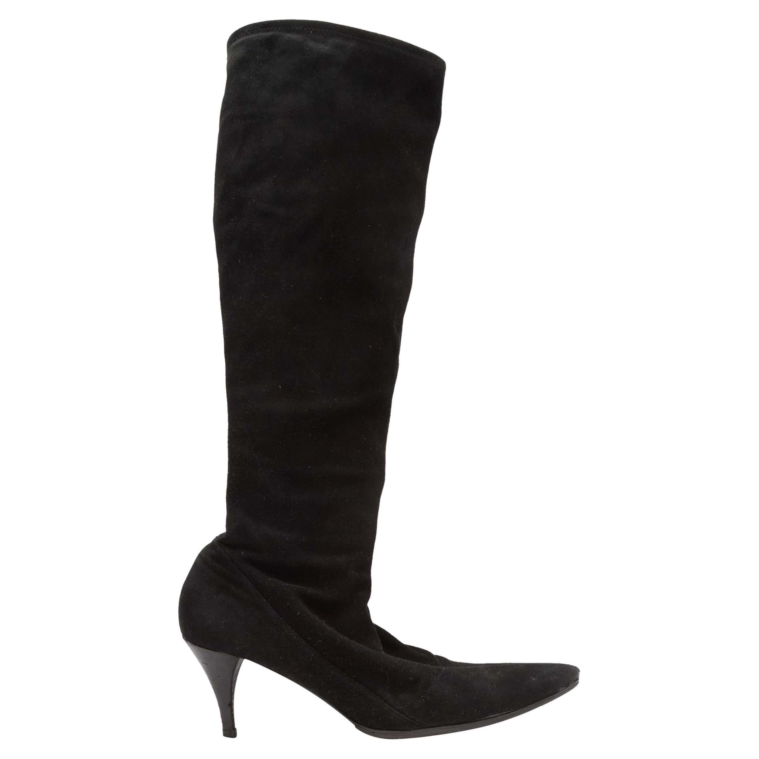 Black Gucci Pointed-Toe Suede Knee-High Boots For Sale