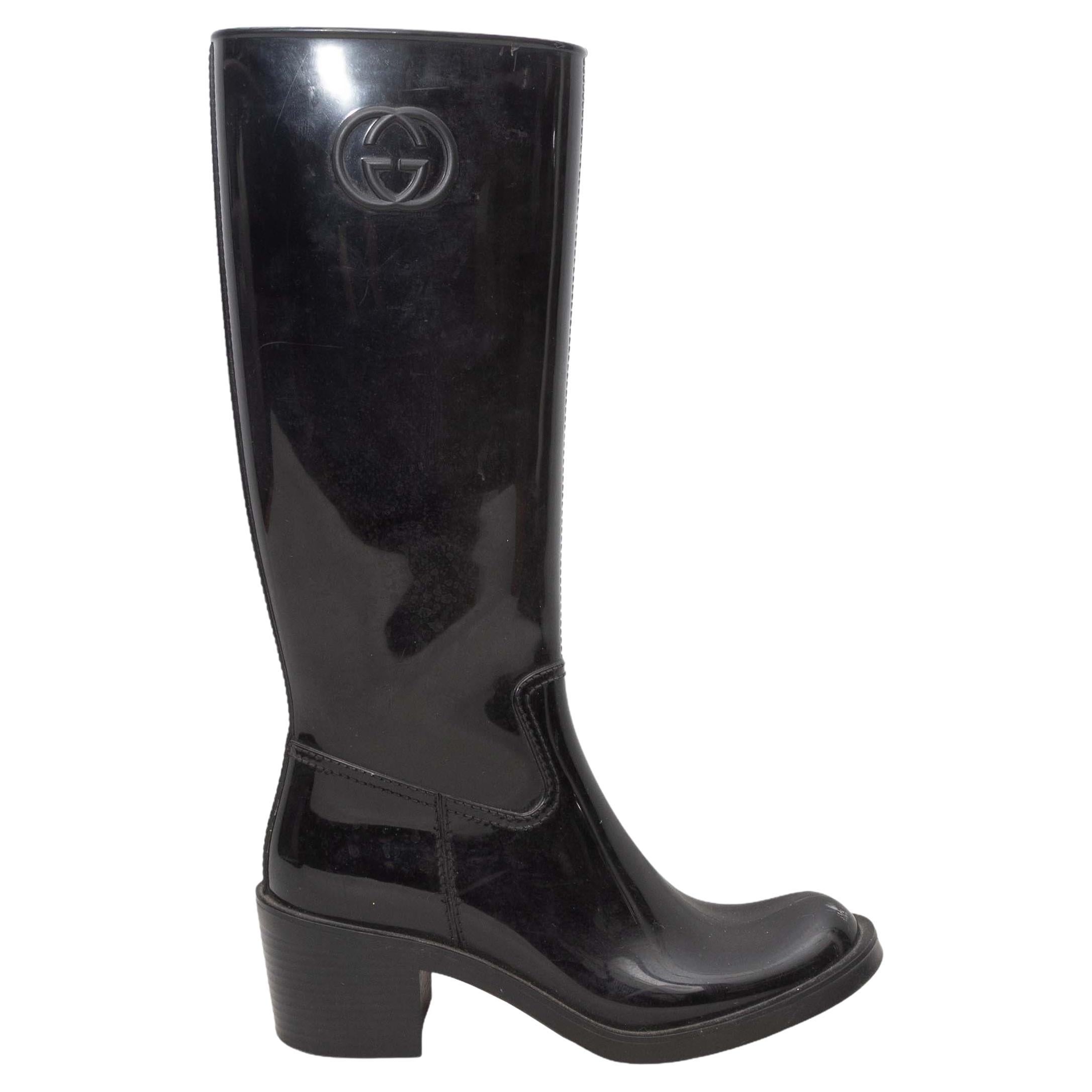 Botas de goma negras Gucci con tacón hasta la rodilla Talla 37