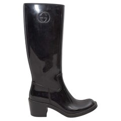 Black Gucci Rubber Knee-High Heeled Rain Boots Size 37