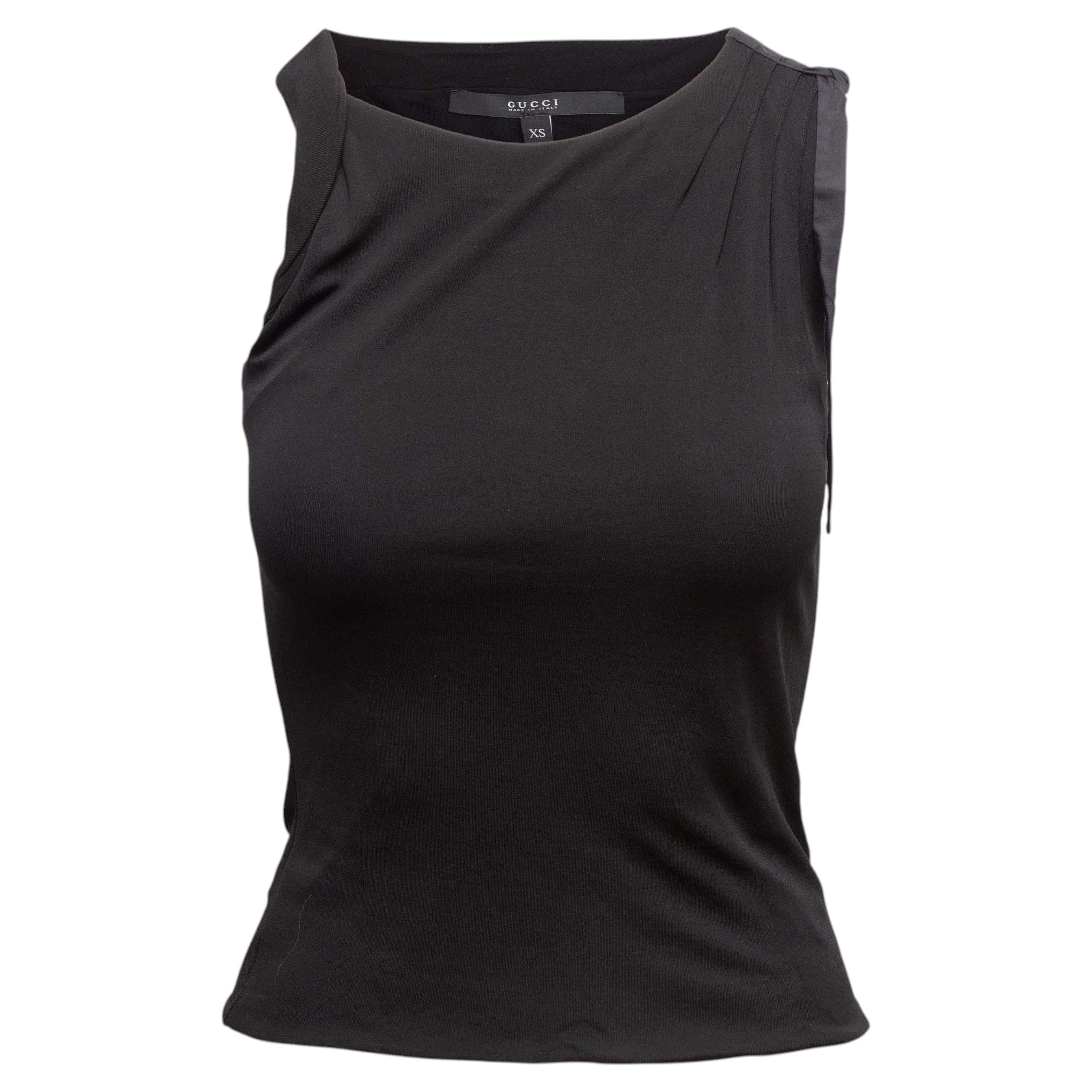 Black Gucci Shoulder Tie Sleeveless Top Size US XS For Sale