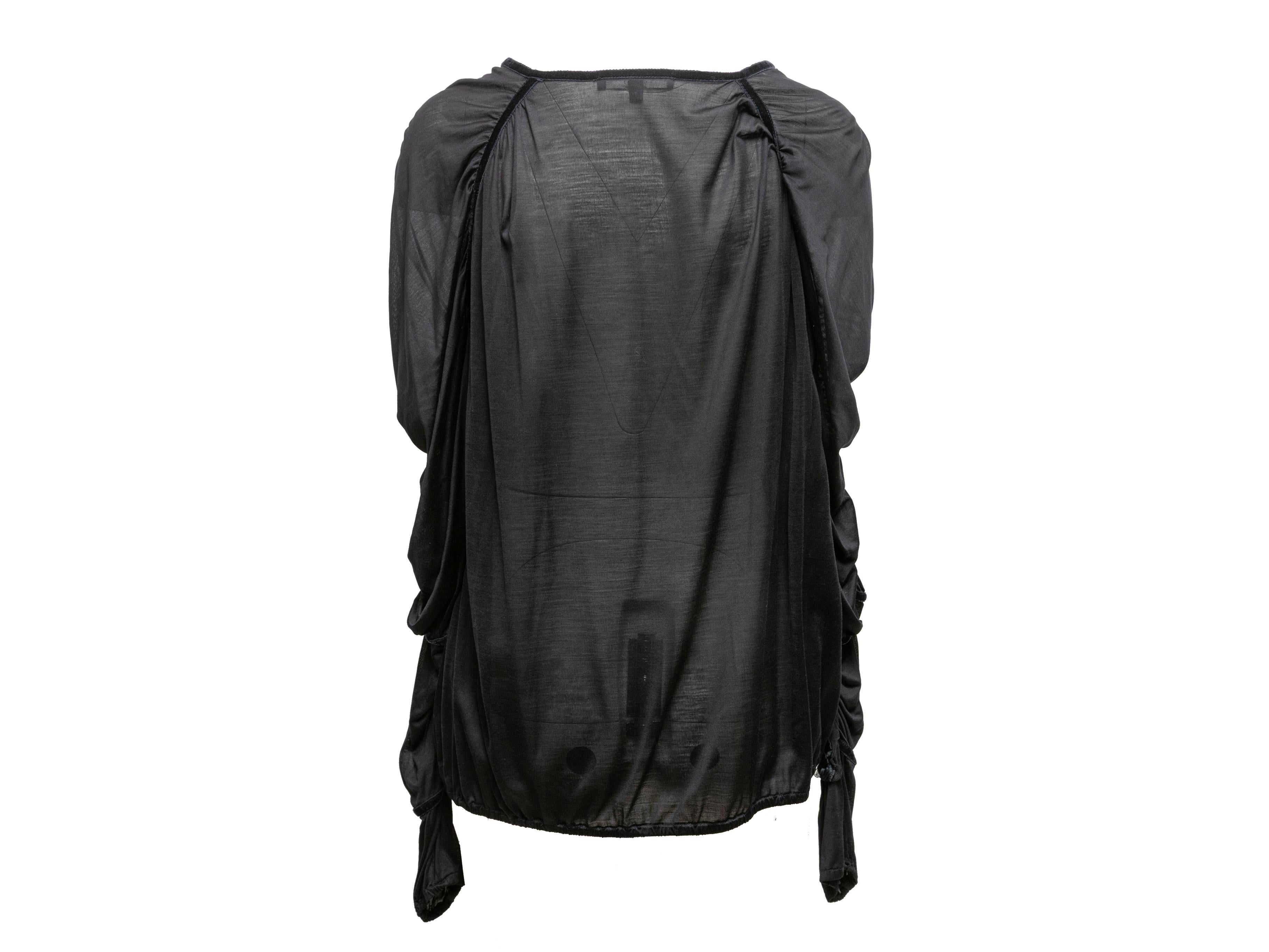 Nero Gucci Top a maniche lunghe in seta nera con increspature taglia US L. in vendita