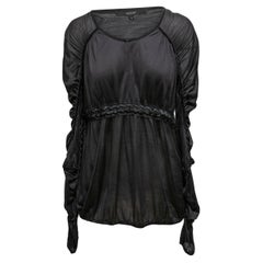 Black Gucci Silk Long Sleeve Ruched Top Size US L