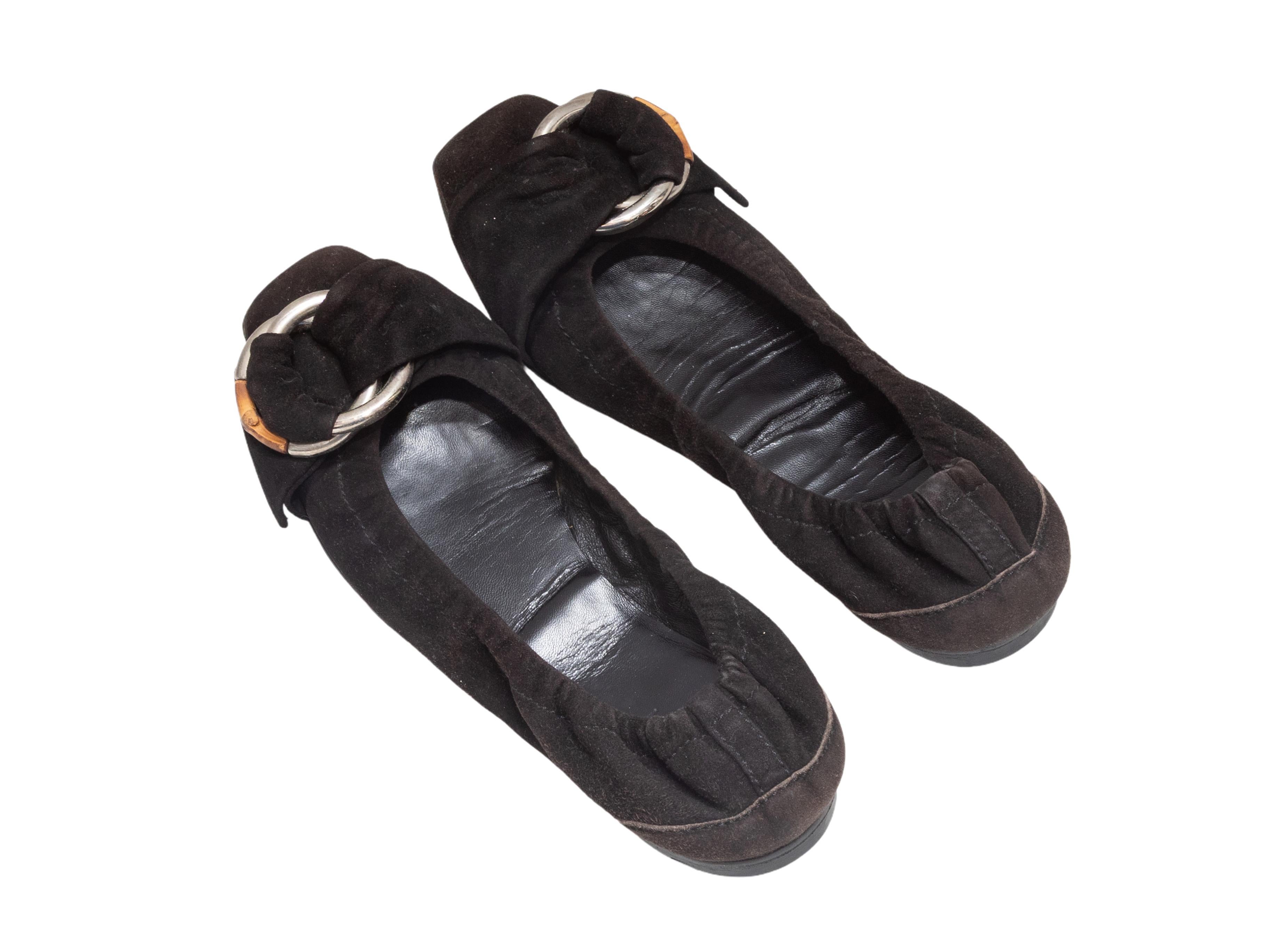 Black Gucci Suede Bamboo Buckle Ballet Flats Size 36 In Good Condition For Sale In New York, NY