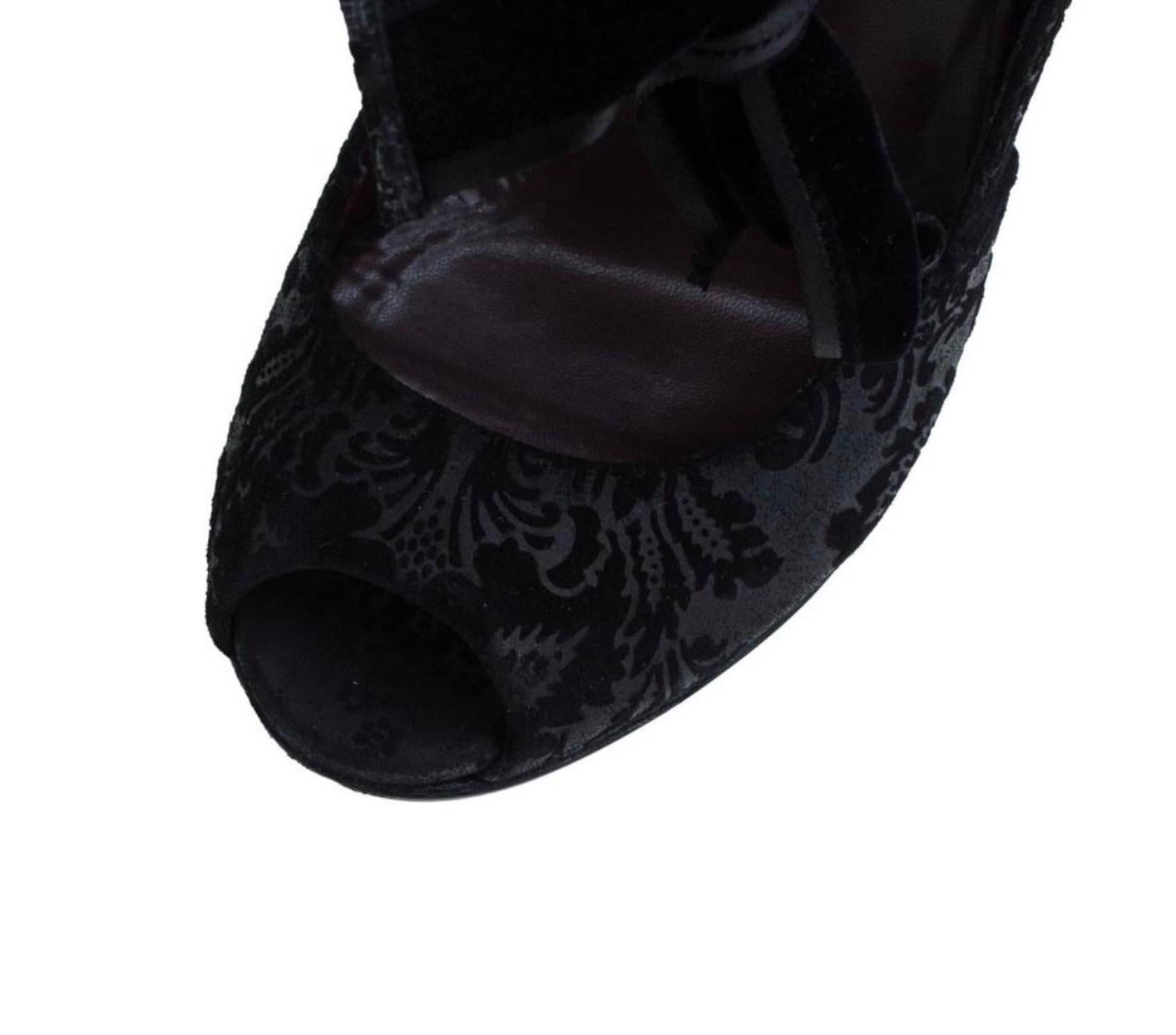 NEW Black Gucci Suede Brocade Pineapple High Heel Sandals Pumps Velvet Bowtie 38 For Sale 6