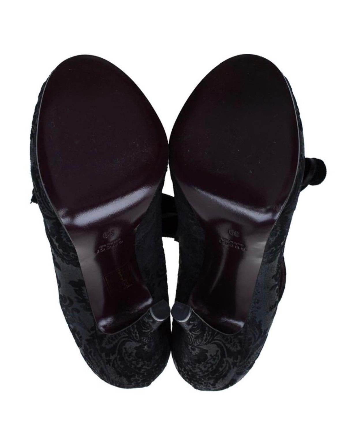 NEW Black Gucci Suede Brocade Pineapple High Heel Sandals Pumps Velvet Bowtie 38 For Sale 7