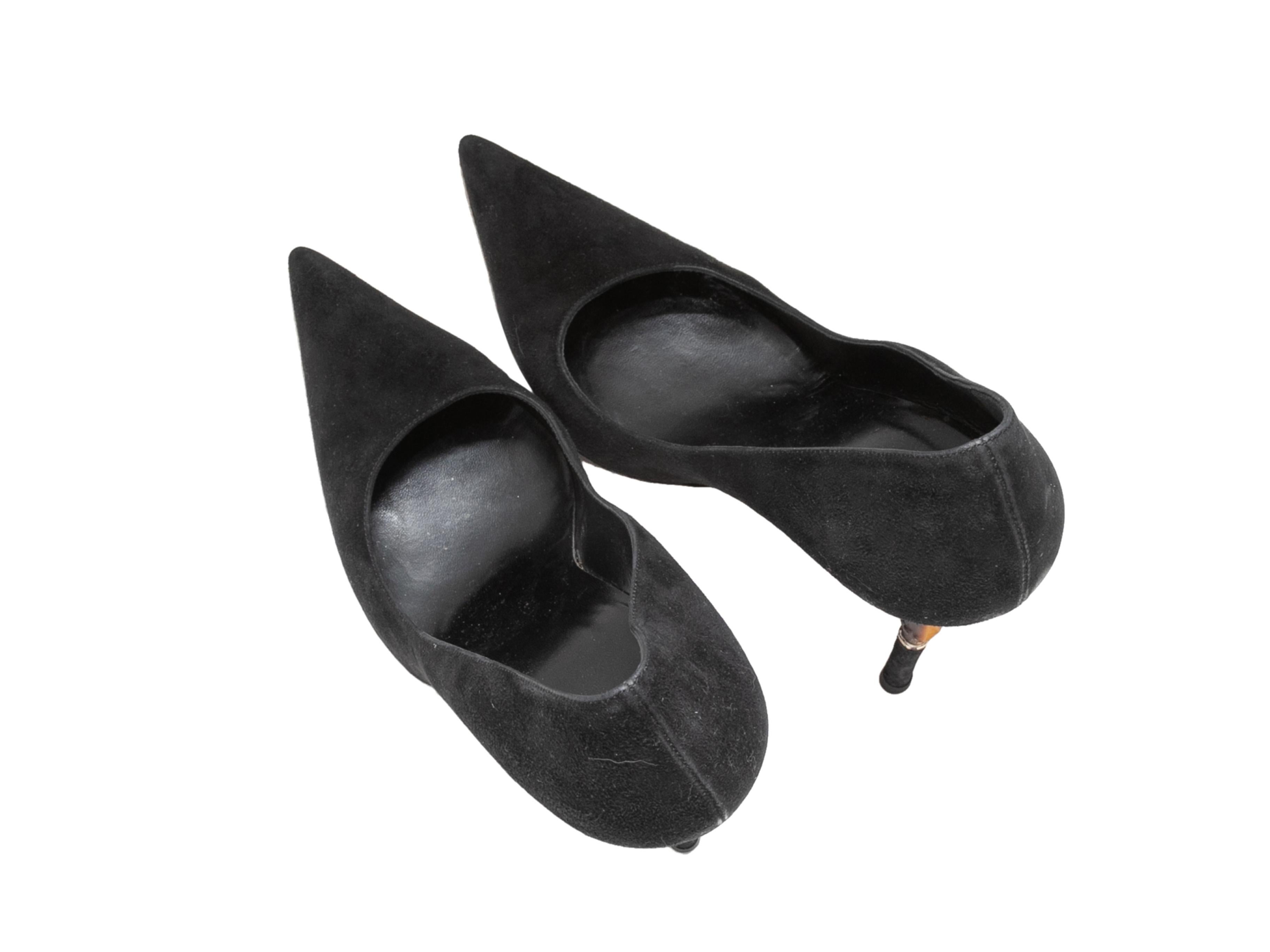 Noir Talons en daim noirs Gucci à bout pointu Bamboo Taille 10B en vente