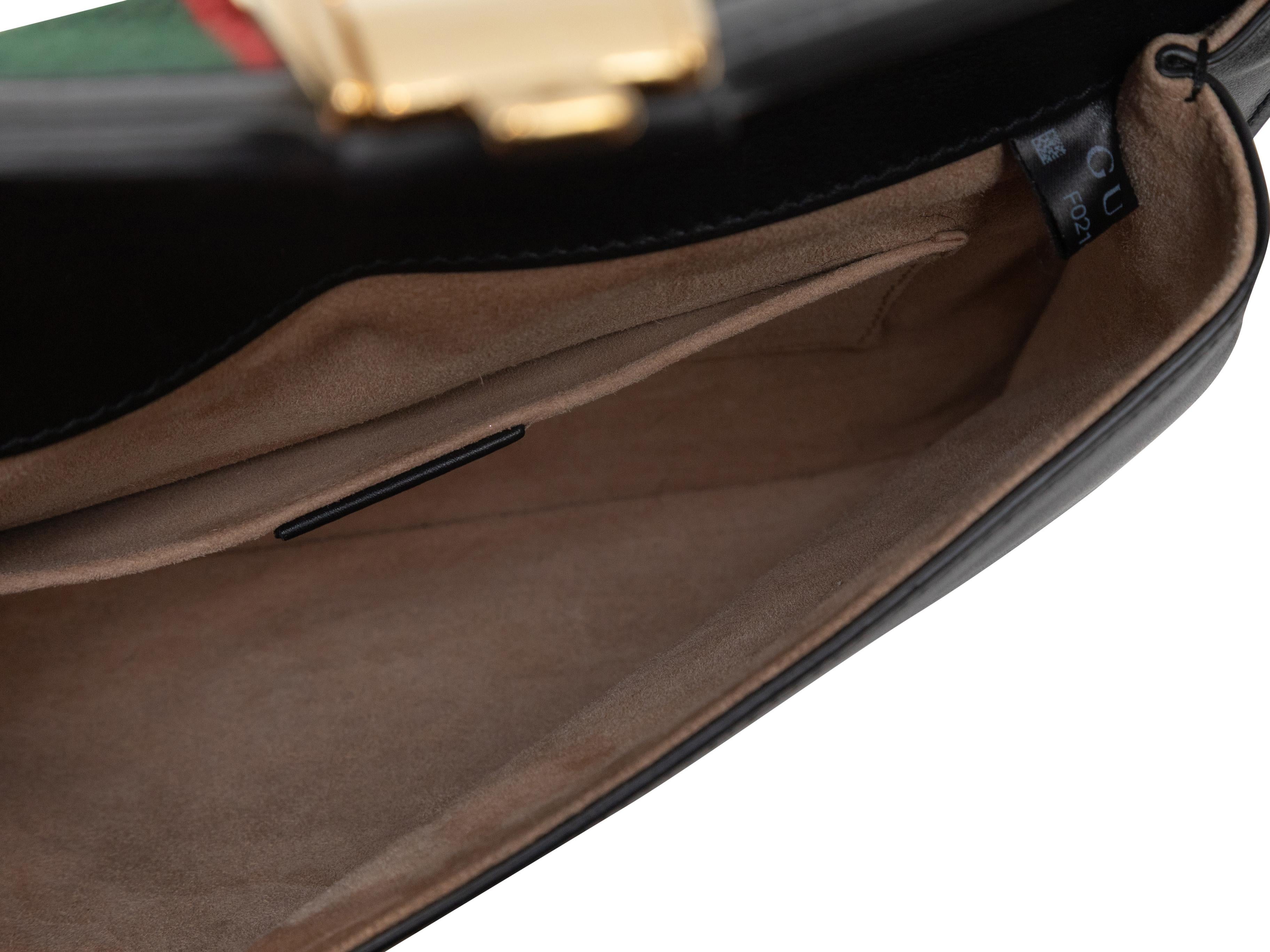 Black Gucci Sylvie Web-Trimmed Leather Clutch For Sale 1