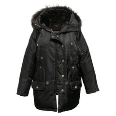 Schwarzer Parka mit Fuchspelzbesatz aus der Gucci Tom Ford Ära Größe IT 40
