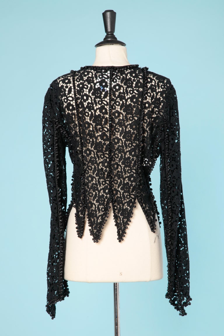 Draped Guipure High-Neck Top