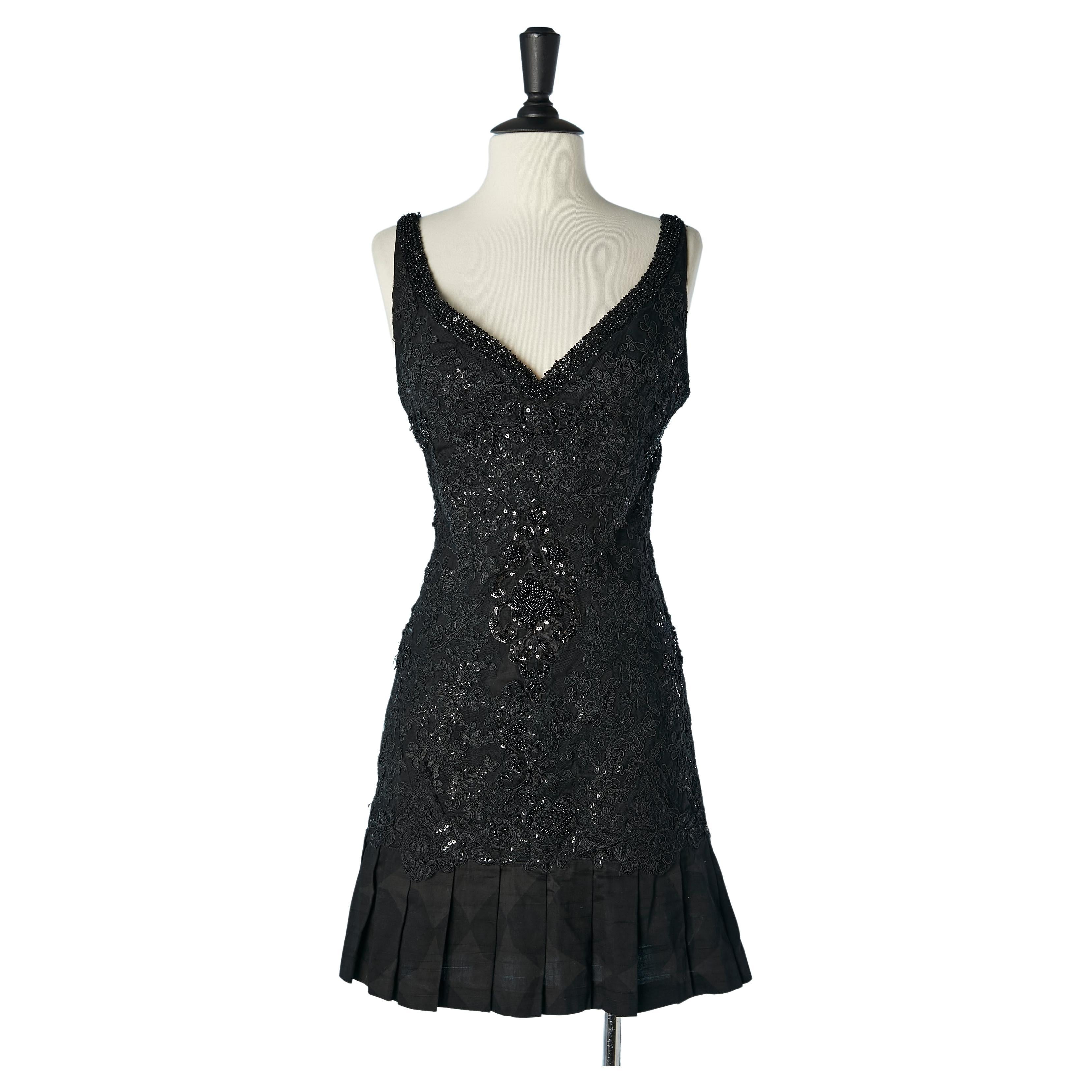 Black guipure cocktail dress with sequin and beads all over Just Cavalli  For Sale