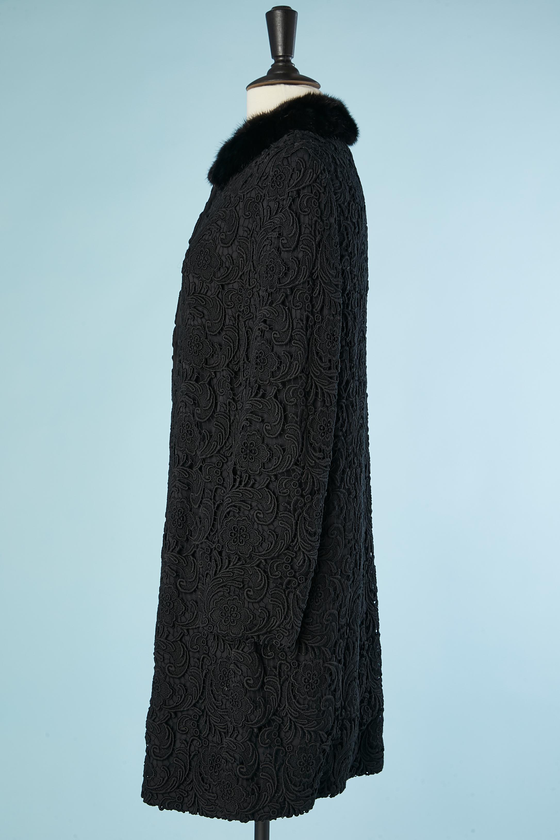 Women's Black guipure evening coat with mink collar PRADA 