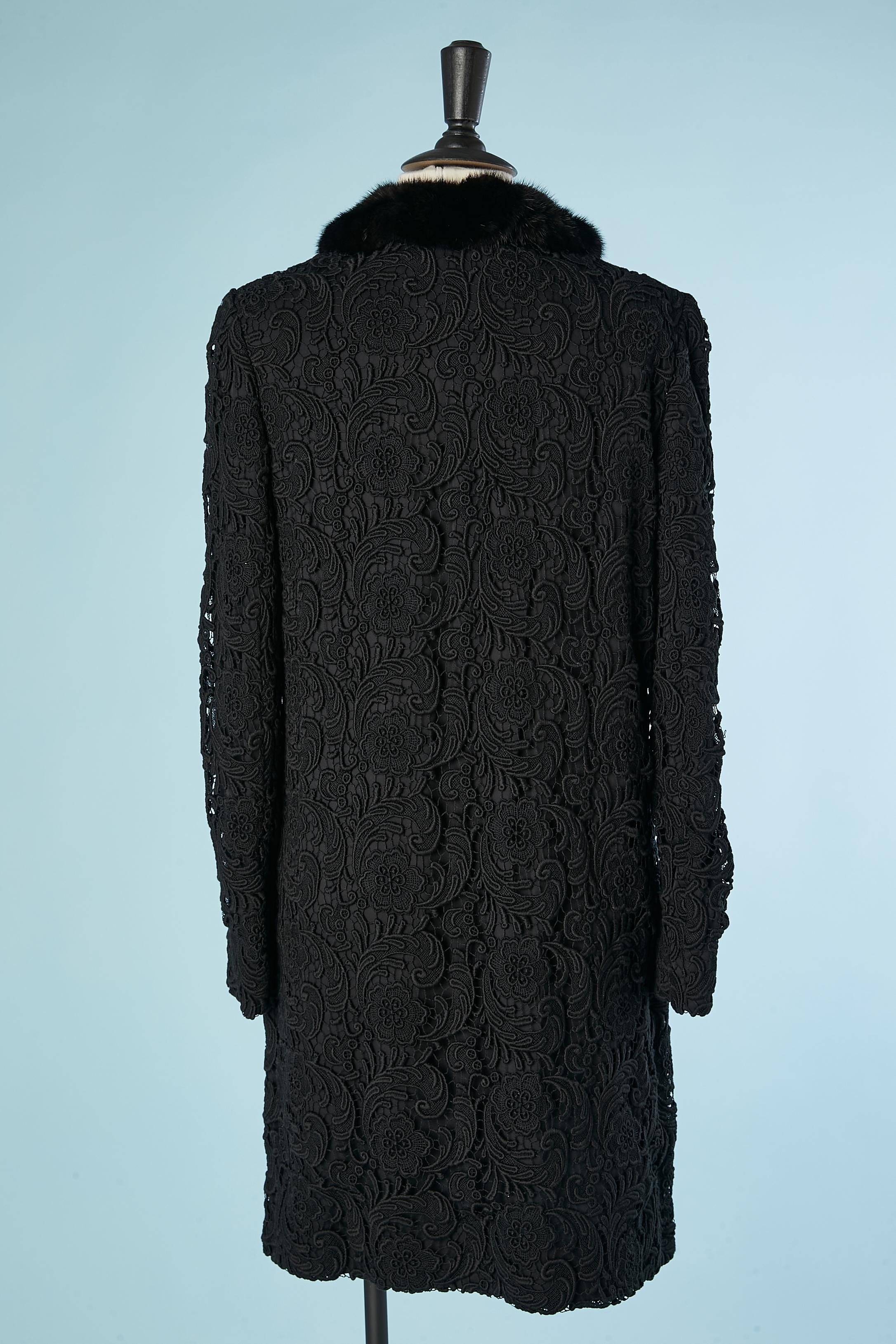 Black guipure evening coat with mink collar PRADA  For Sale 1