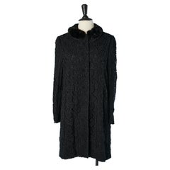 Manteau de soirée en guipure noir avec col en vison PRADA 