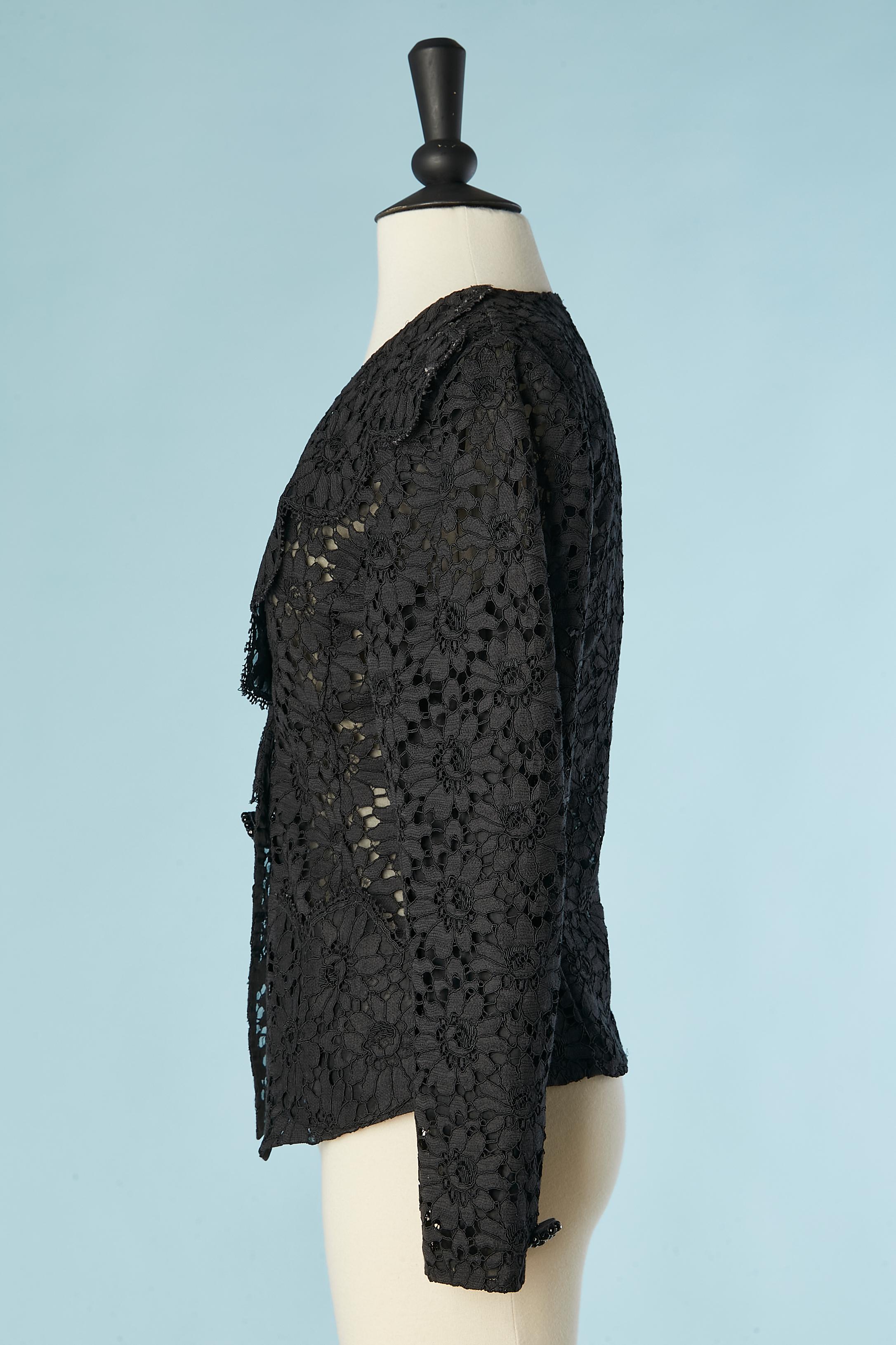 Black guipure evening jacket with beaded buttons Ungaro Parallèle  For Sale 1