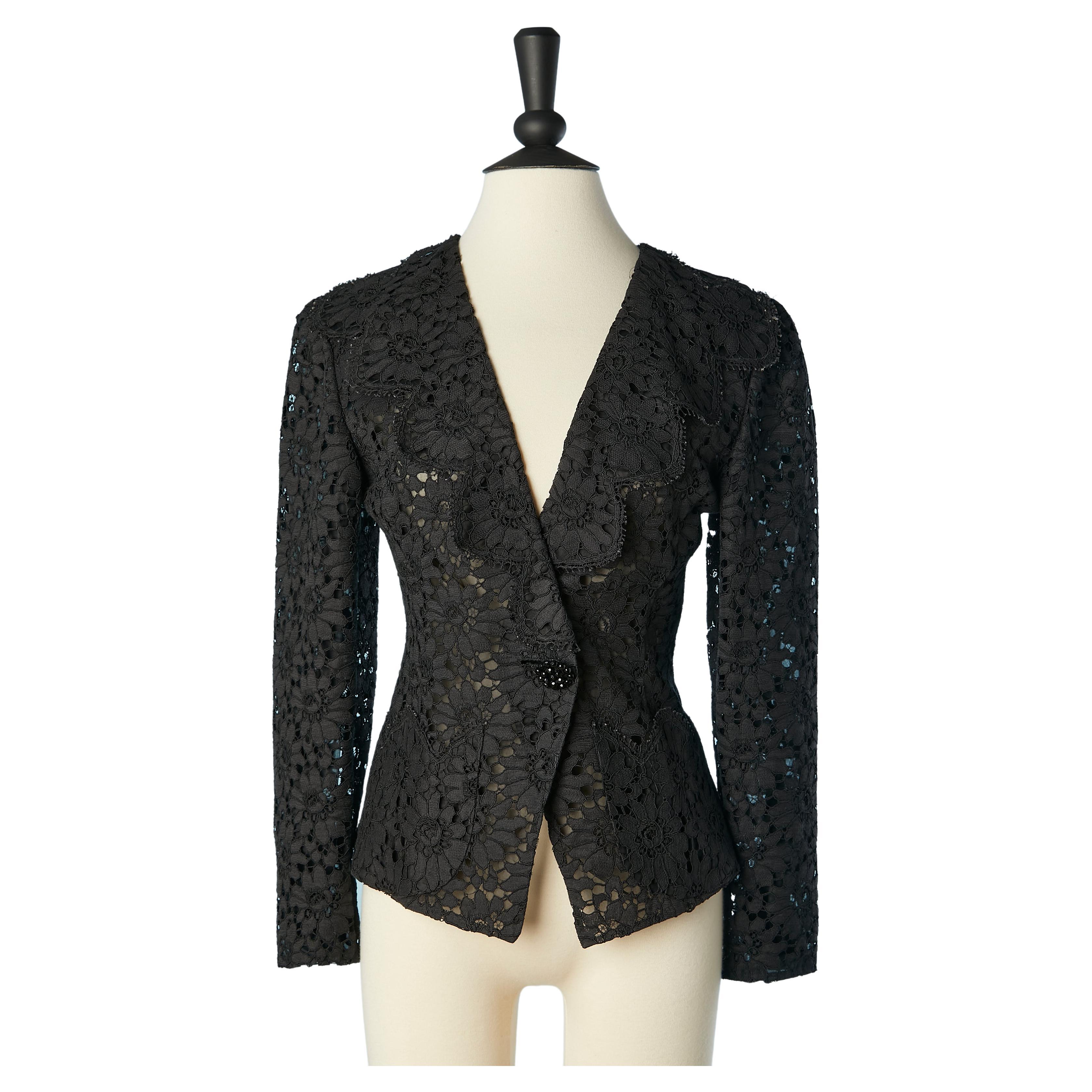 Black guipure evening jacket with beaded buttons Ungaro Parallèle  For Sale