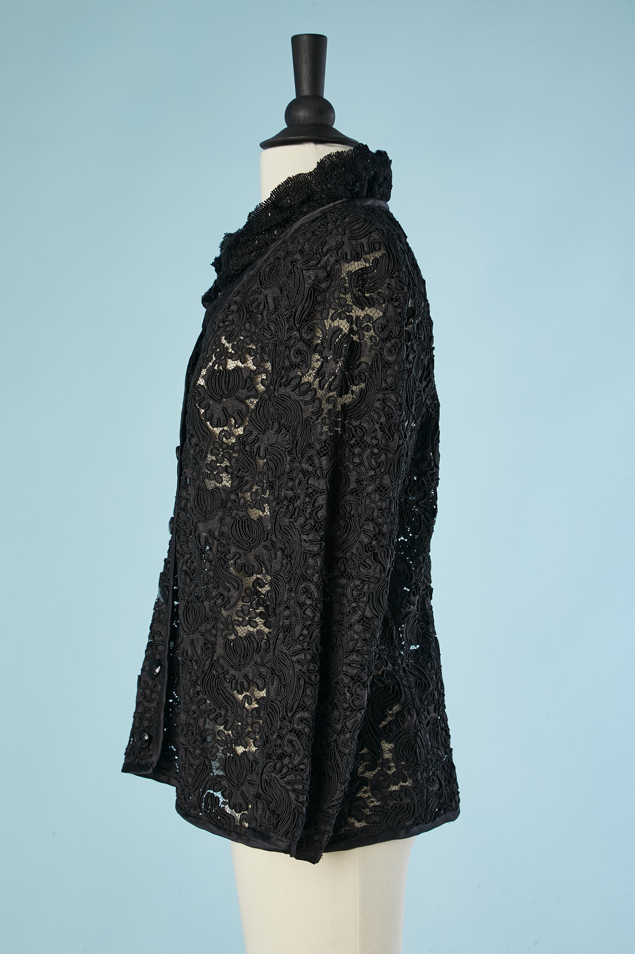  Black guipure evening jacket with ruffle collar YSL Rive Gauche  For Sale 1
