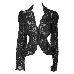 Black guipure see-through evening jacket with beaded-work and sequins