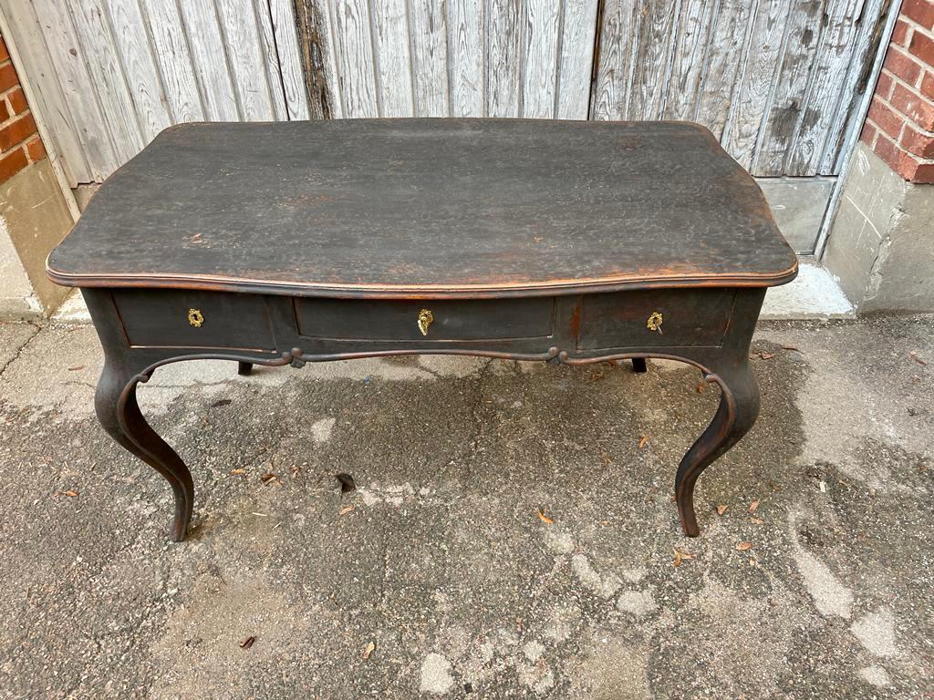 Black Gustavian Writing Desk With 3 Drawers, Sweden 4