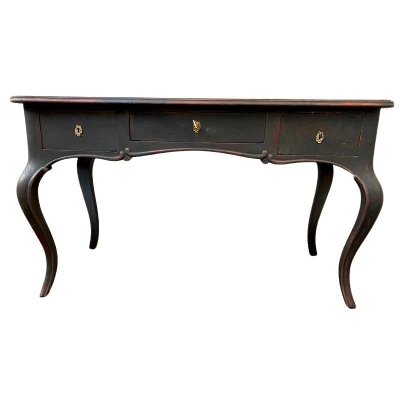 Hand-Painted Black Gustavian Writing Desk With 3 Drawers, Sweden