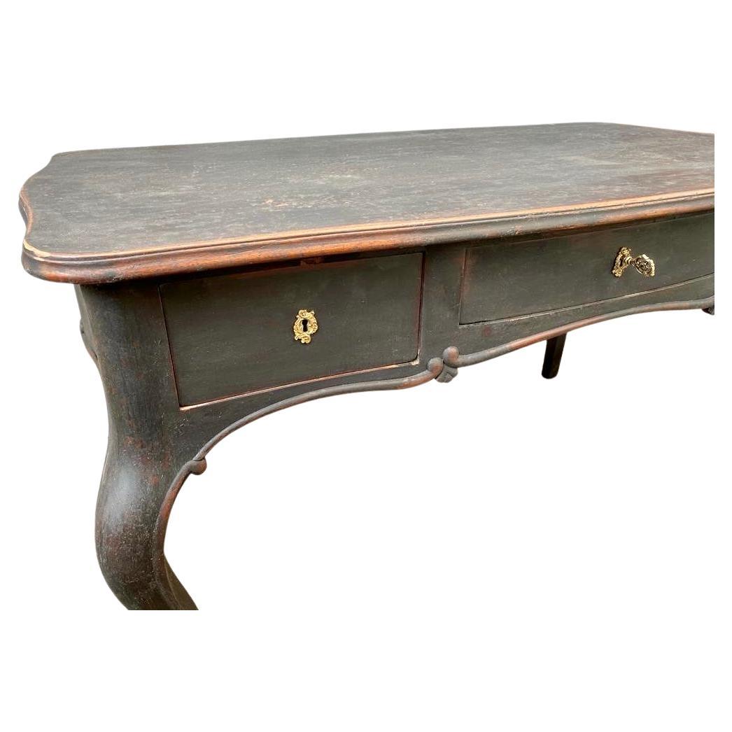 Black Gustavian Writing Desk With 3 Drawers, Sweden In Good Condition In Haddonfield, NJ