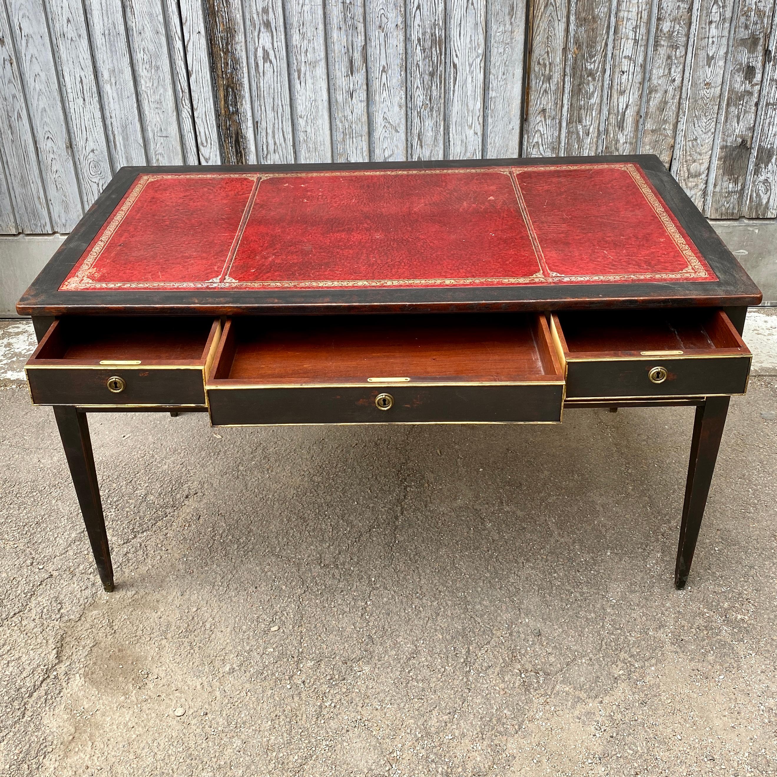 Black Gustavian Writing Desk with 5 Drawers, Sweden For Sale 3