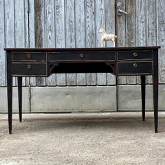 Black Gustavian Writing Desk with 5 Drawers, Sweden