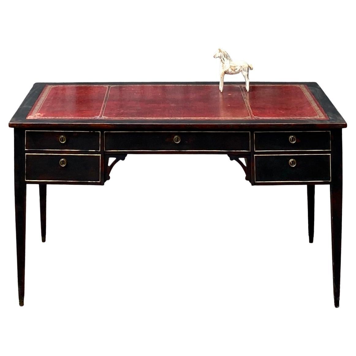 Swedish Black Gustavian Writing Desk with 5 Drawers, Sweden For Sale