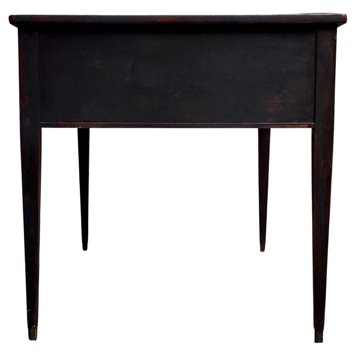 Hand-Painted Black Gustavian Writing Desk with 5 Drawers, Sweden For Sale