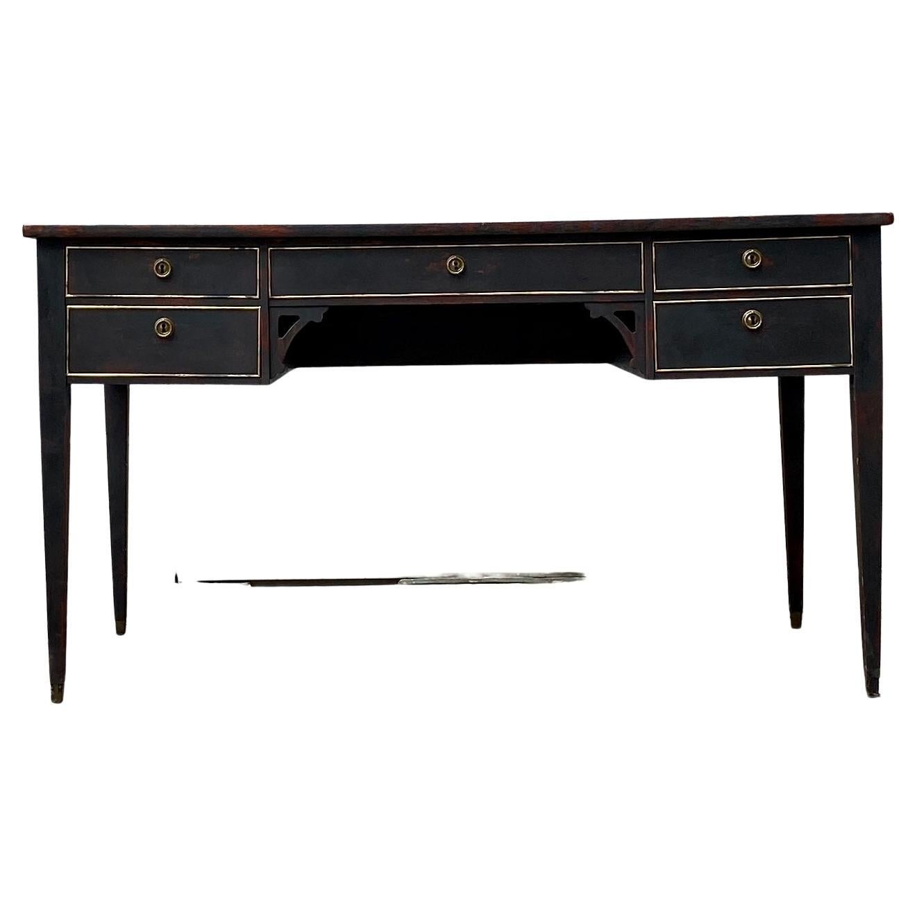Black Gustavian Writing Desk with 5 Drawers, Sweden In Good Condition For Sale In Haddonfield, NJ