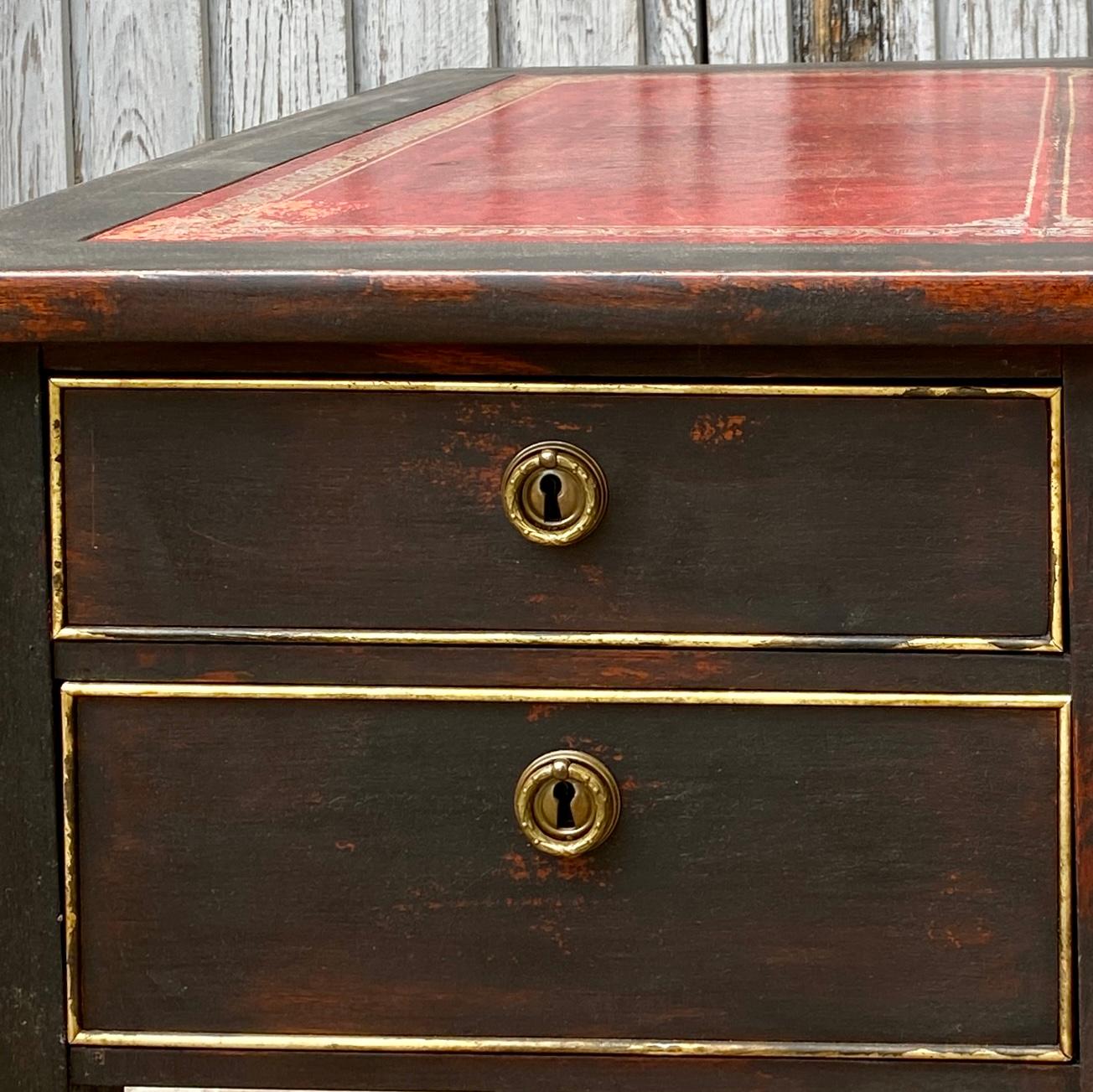 19th Century Black Gustavian Writing Desk with 5 Drawers, Sweden For Sale