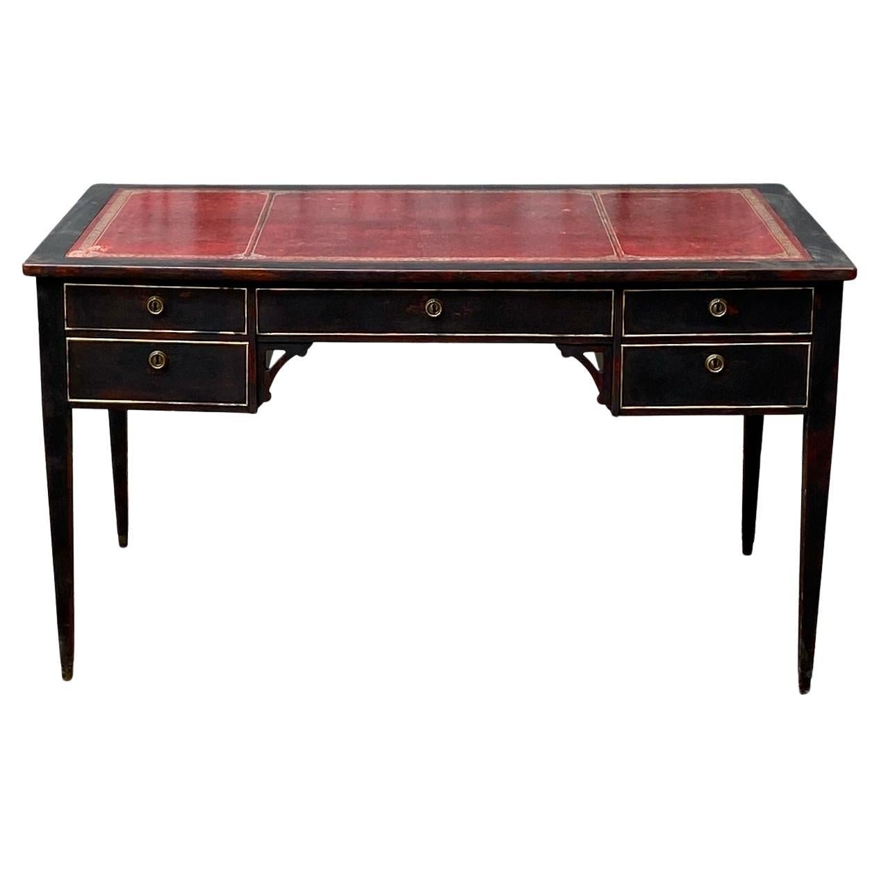 Black Gustavian Writing Desk with 5 Drawers, Sweden For Sale