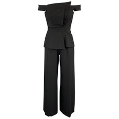 BLACK HALO Size 0 Black Pepum Bustier Wide Leg Jumpsuit