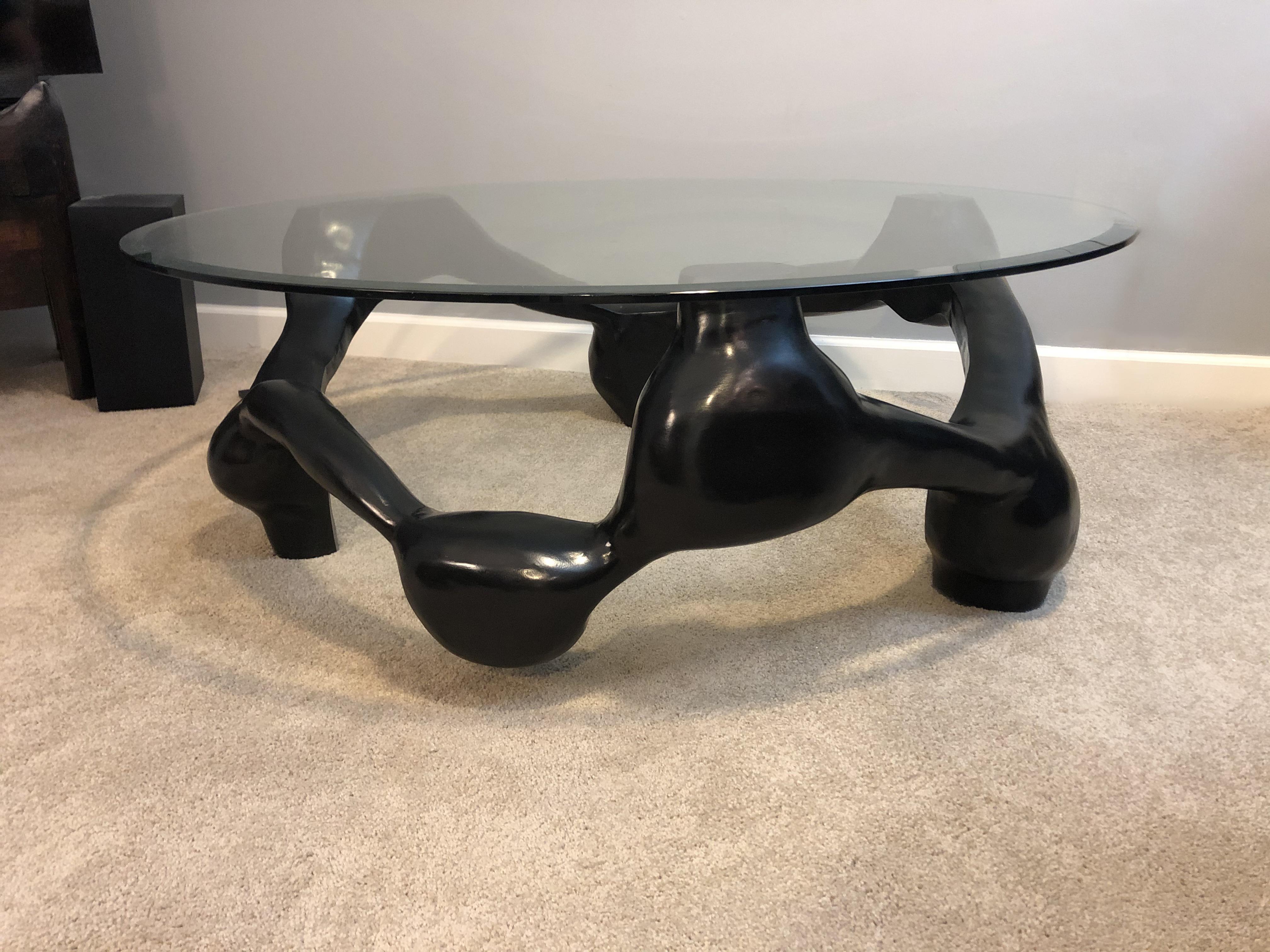 American Black Hand-Carved Modern Poplar Nodes Coffee Table For Sale