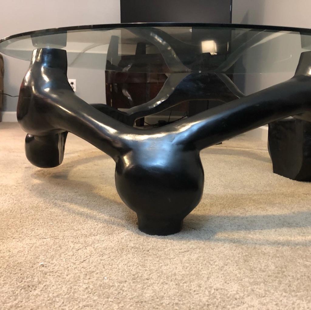 Black Hand-Carved Modern Poplar Nodes Coffee Table In New Condition For Sale In Columbus, OH