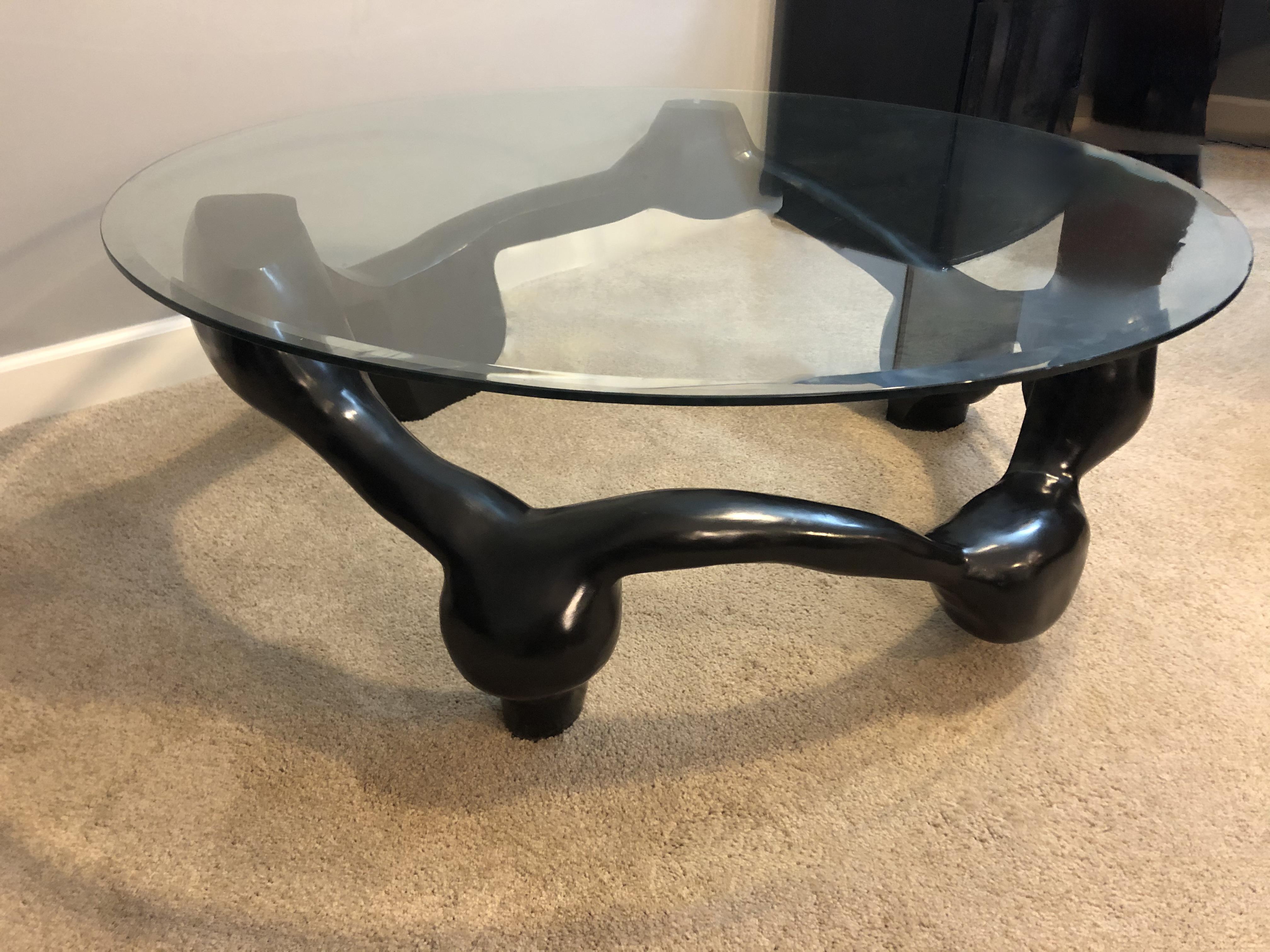 Contemporary Black Hand-Carved Modern Poplar Nodes Coffee Table For Sale