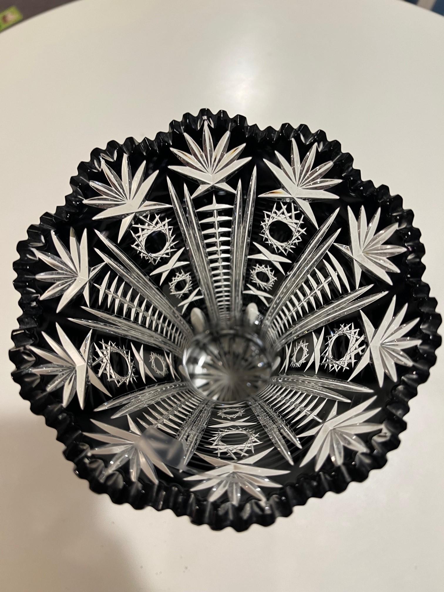 Black Hand Cut Lead Crystal Vase by Caesar Crystal Bohemiae Co. Czech Republic For Sale 6