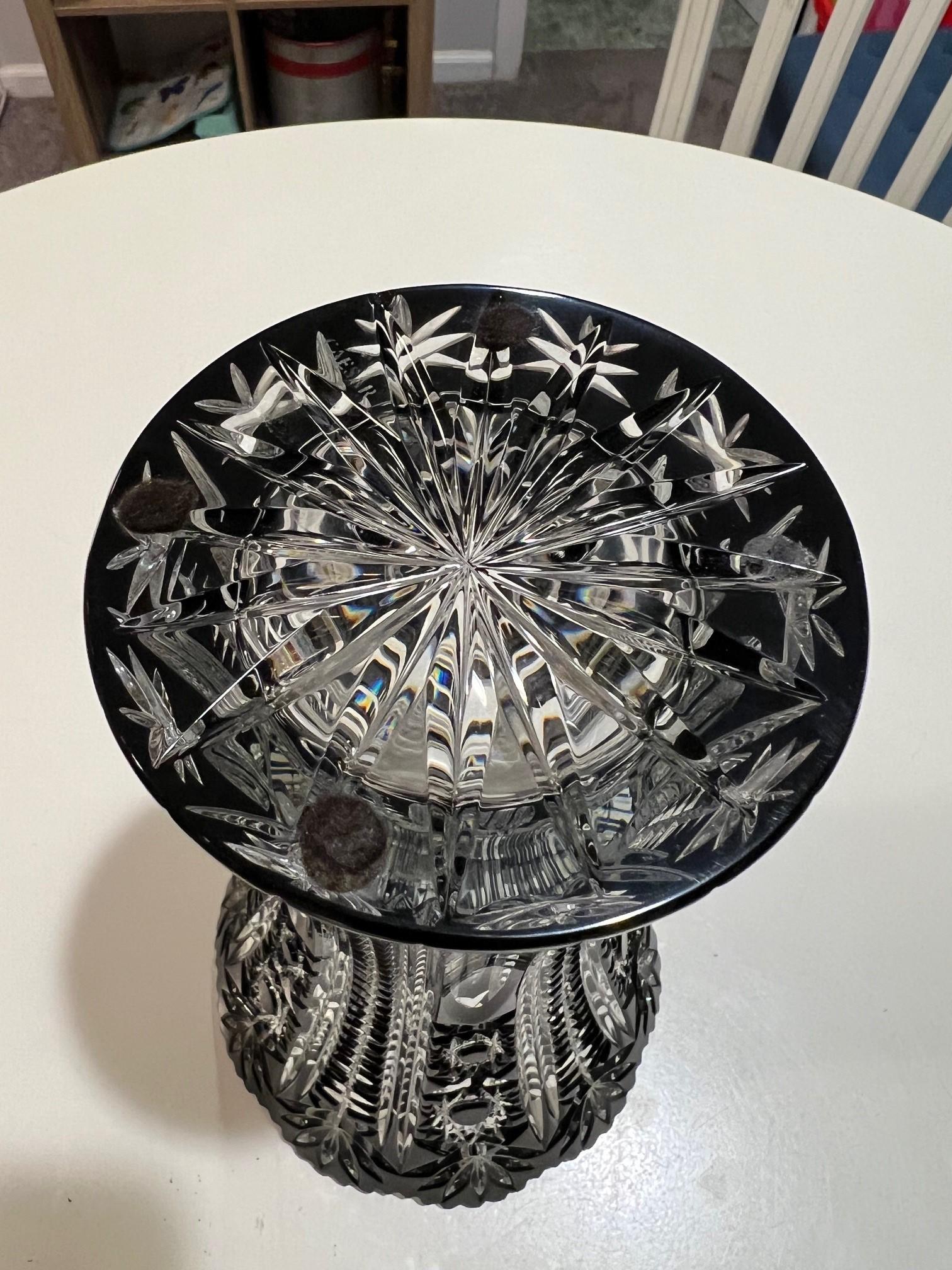 Black Hand Cut Lead Crystal Vase by Caesar Crystal Bohemiae Co. Czech Republic For Sale 9