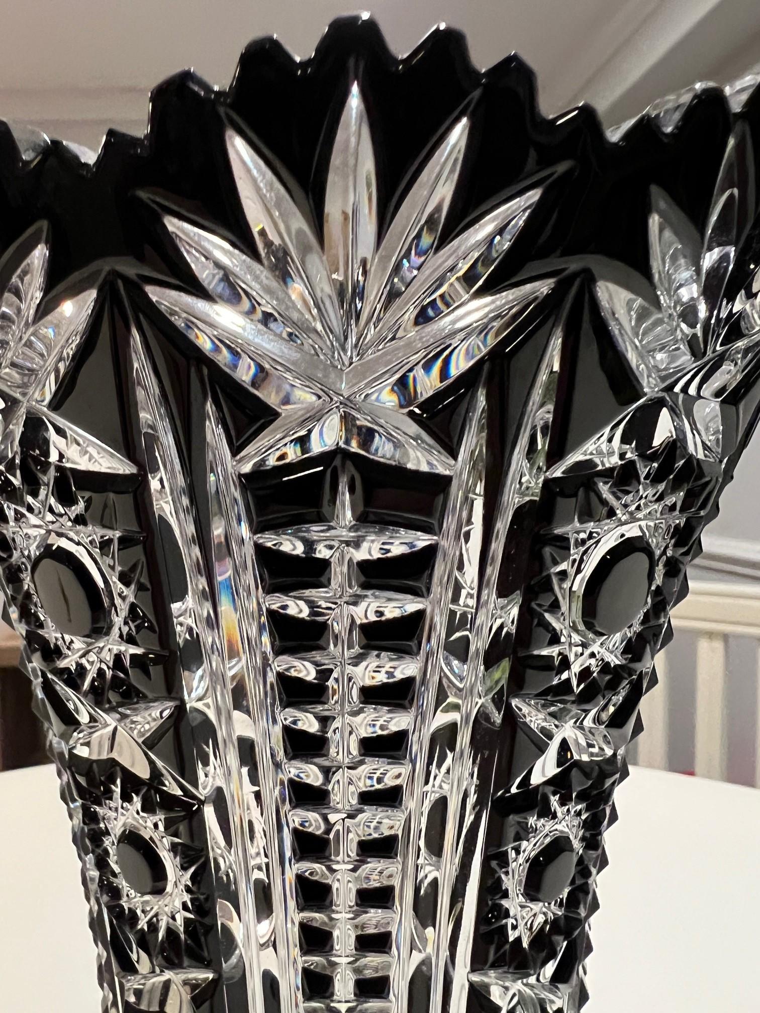 Black Hand Cut Lead Crystal Vase by Caesar Crystal Bohemiae Co. Czech Republic For Sale 2
