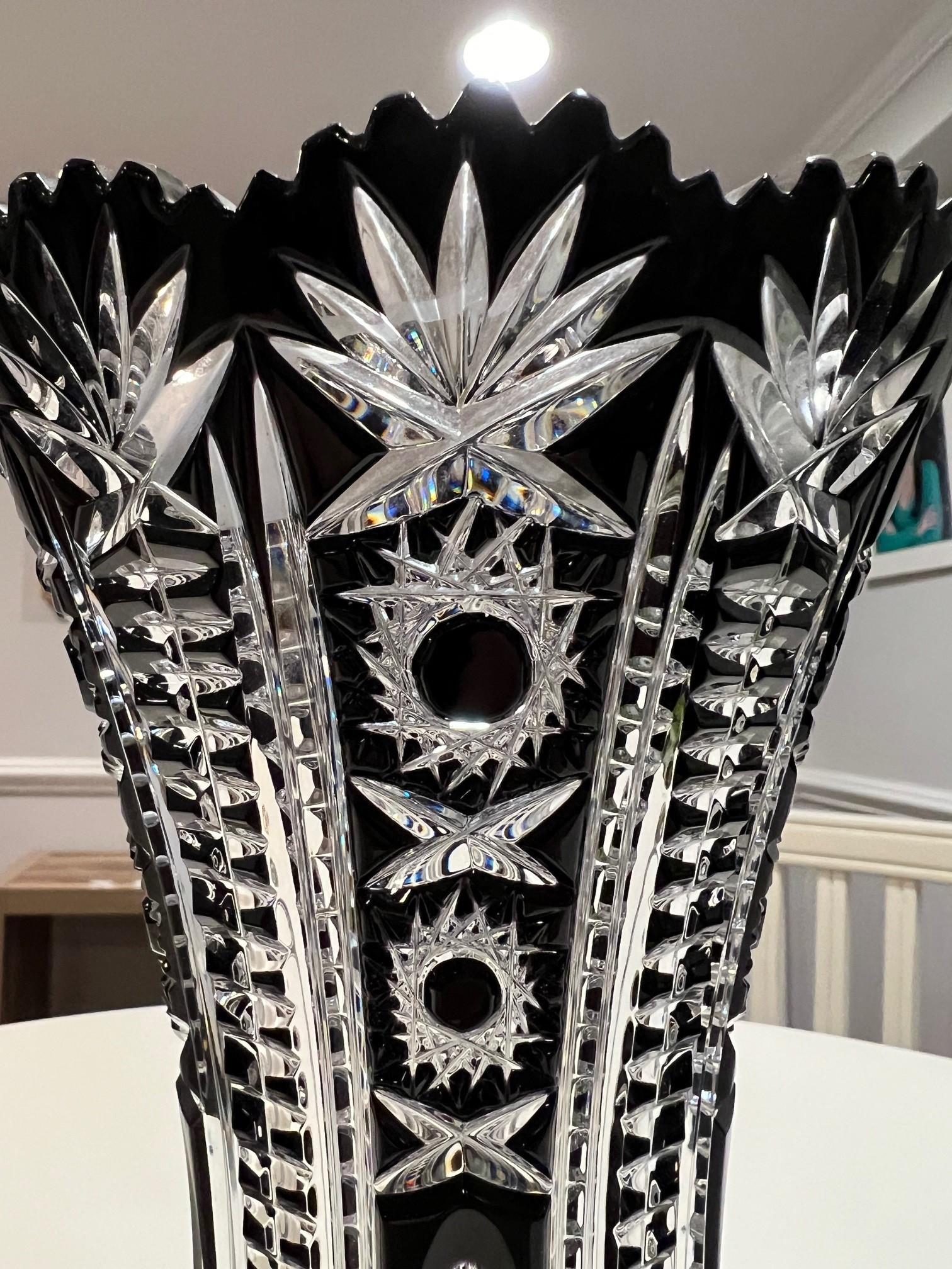 Black Hand Cut Lead Crystal Vase by Caesar Crystal Bohemiae Co. Czech Republic For Sale 3