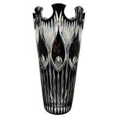 Black Hand Cut Lead Crystal Vase by Caesar Crystal Bohemiae Co. Czech Republic