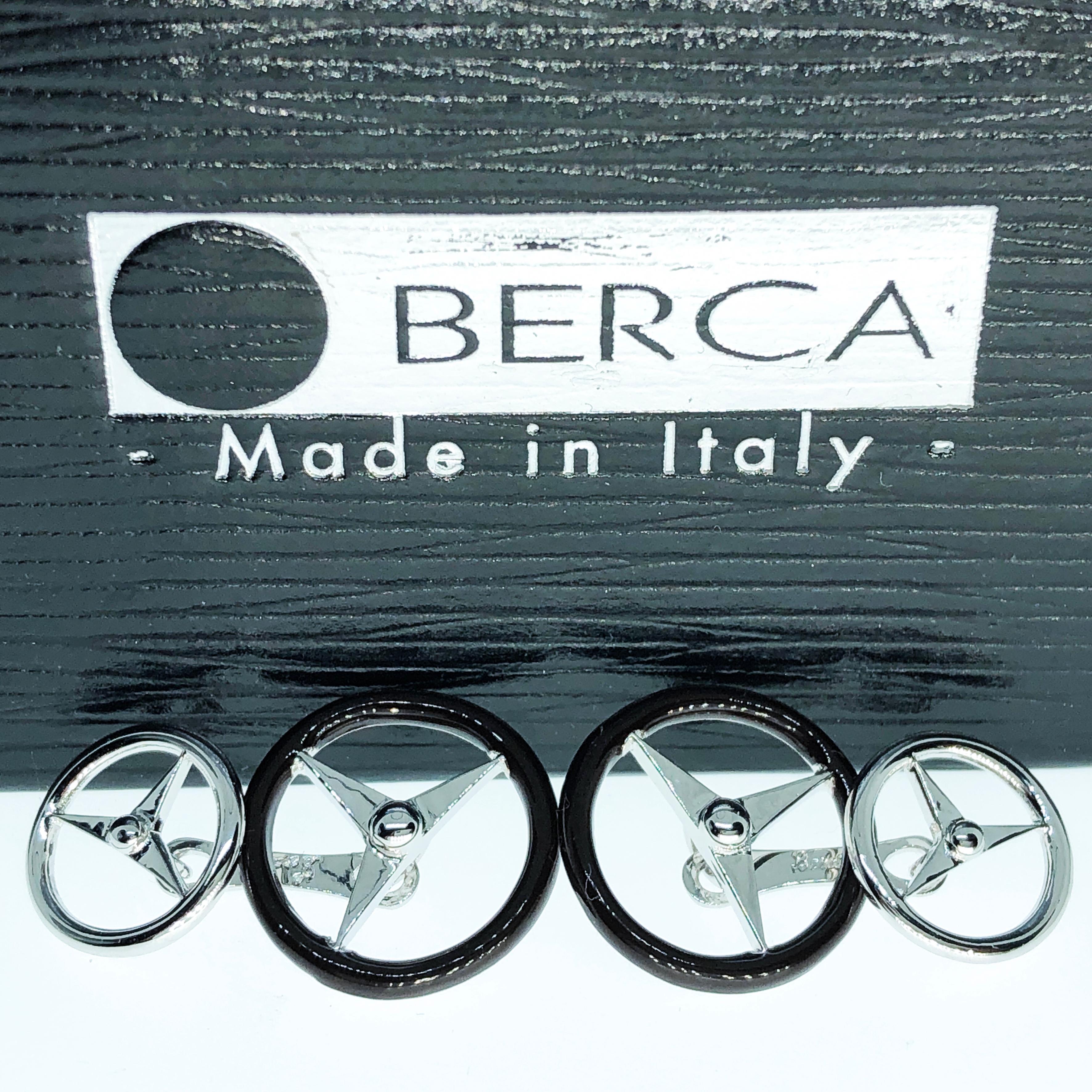 Men's Berca Black Hand Enameled Steering Wheel Shaped Sterling Silver Cufflinks For Sale