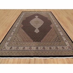 Black Hand Knotted Tabriz Mahi with Fish Design Hand Knotted Rug 11'8" x 15'2"